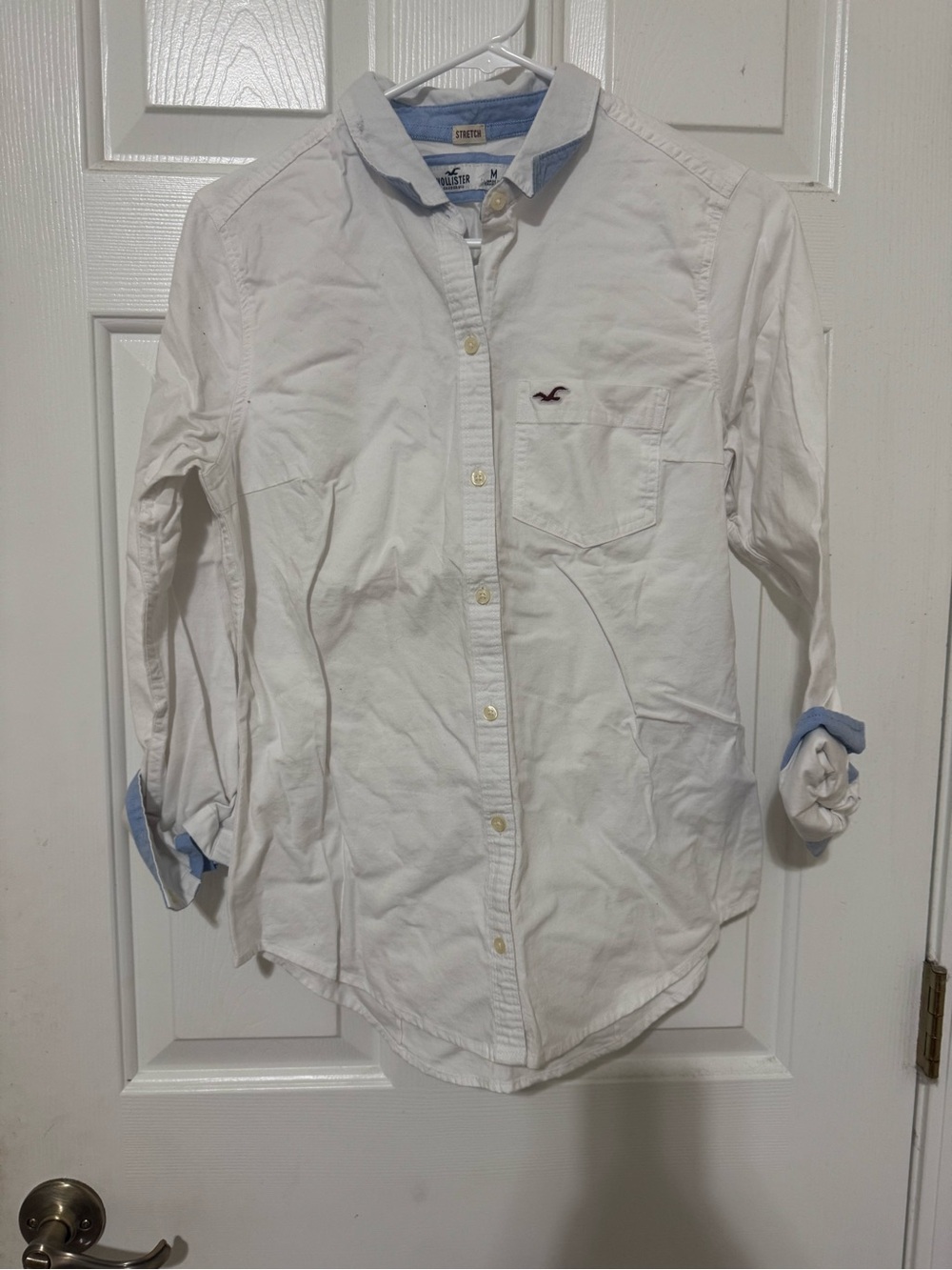 Hollister Women’s White Button-Down Shirt with Blue Trim